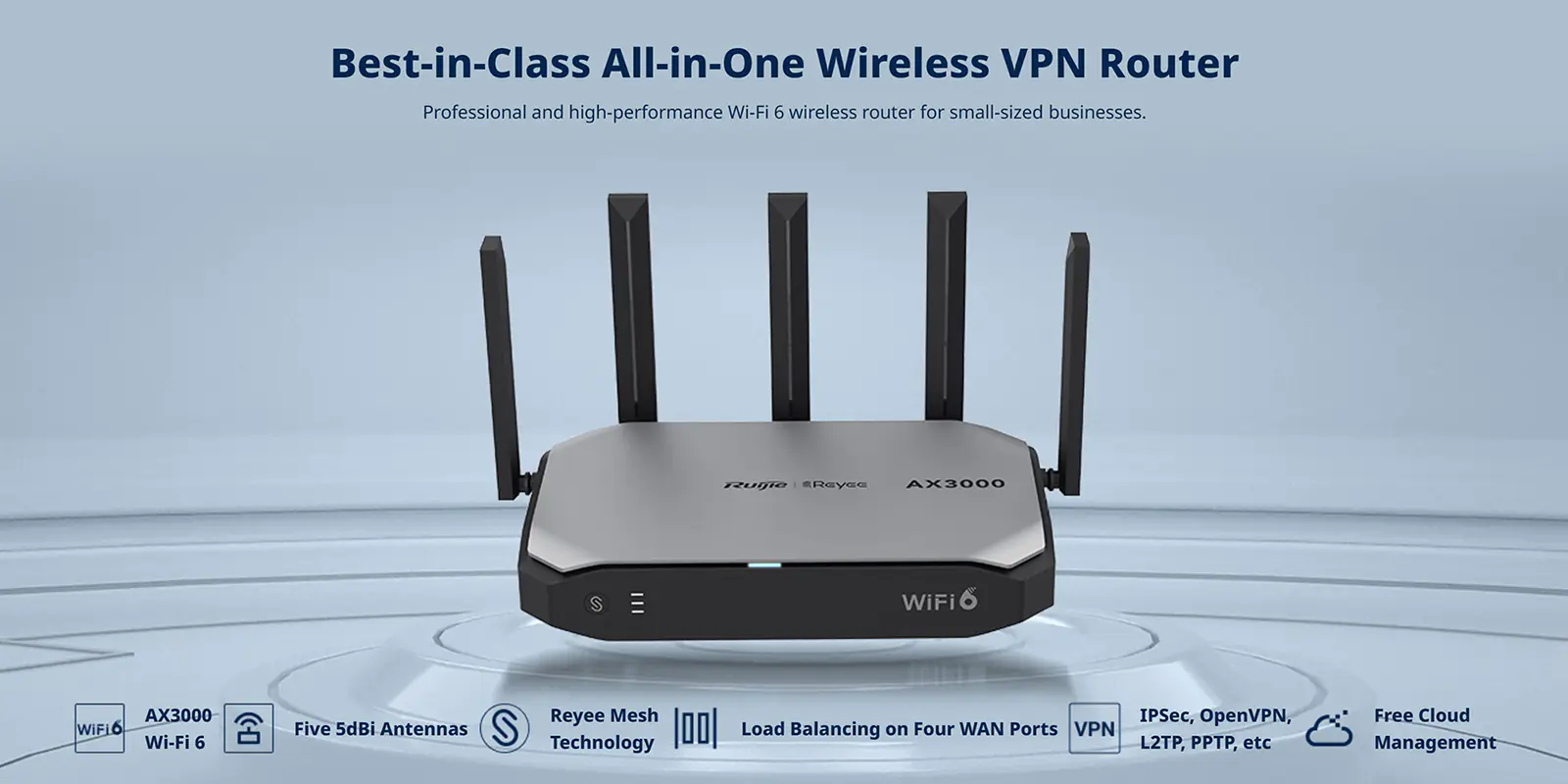 A powerful internet router with five antennas for WiFi 6 connectivity.