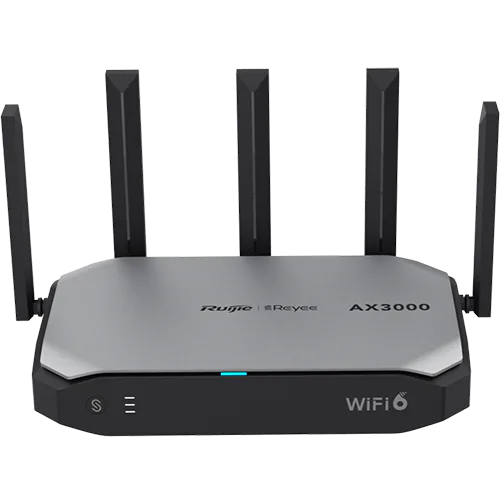 A modern Wi-Fi 6 router with five antennas and high performance.