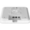 The bottom of a WiFi ceiling-mounted access point with two RJ45 ports for internet and one DC port for power