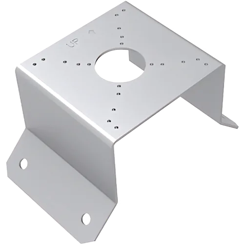 A metal corner mount bracket for security cameras made by Uniview, white coloured