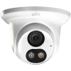 A security camera with the UNV logo, with one infrared and one white LED on the front of it.