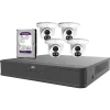 A security camera kit that included a four channel NVR, four Uniview dual light turret cameras, and a 1TB hard drive