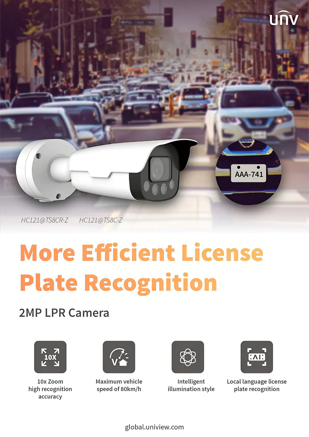 A poster highlighting the features of Uniview's license plate recognition camera