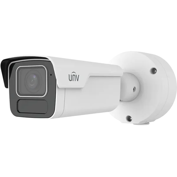 A large bullet camera made by Uniview with a circular junction box