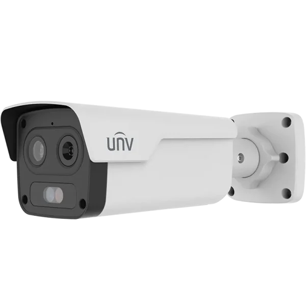 A large security camera made by UNV with a thermal and optical light sensor.