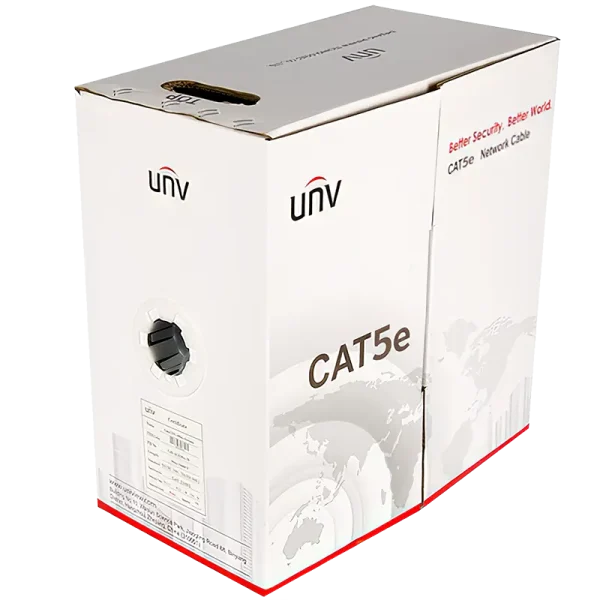 A white box of Cat5e cable with the UNV logo on it