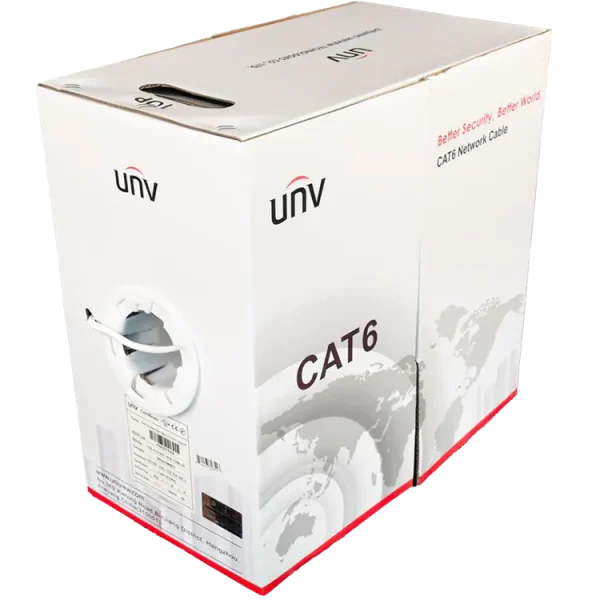 A white box of Cat6 cable with the UNV logo on it