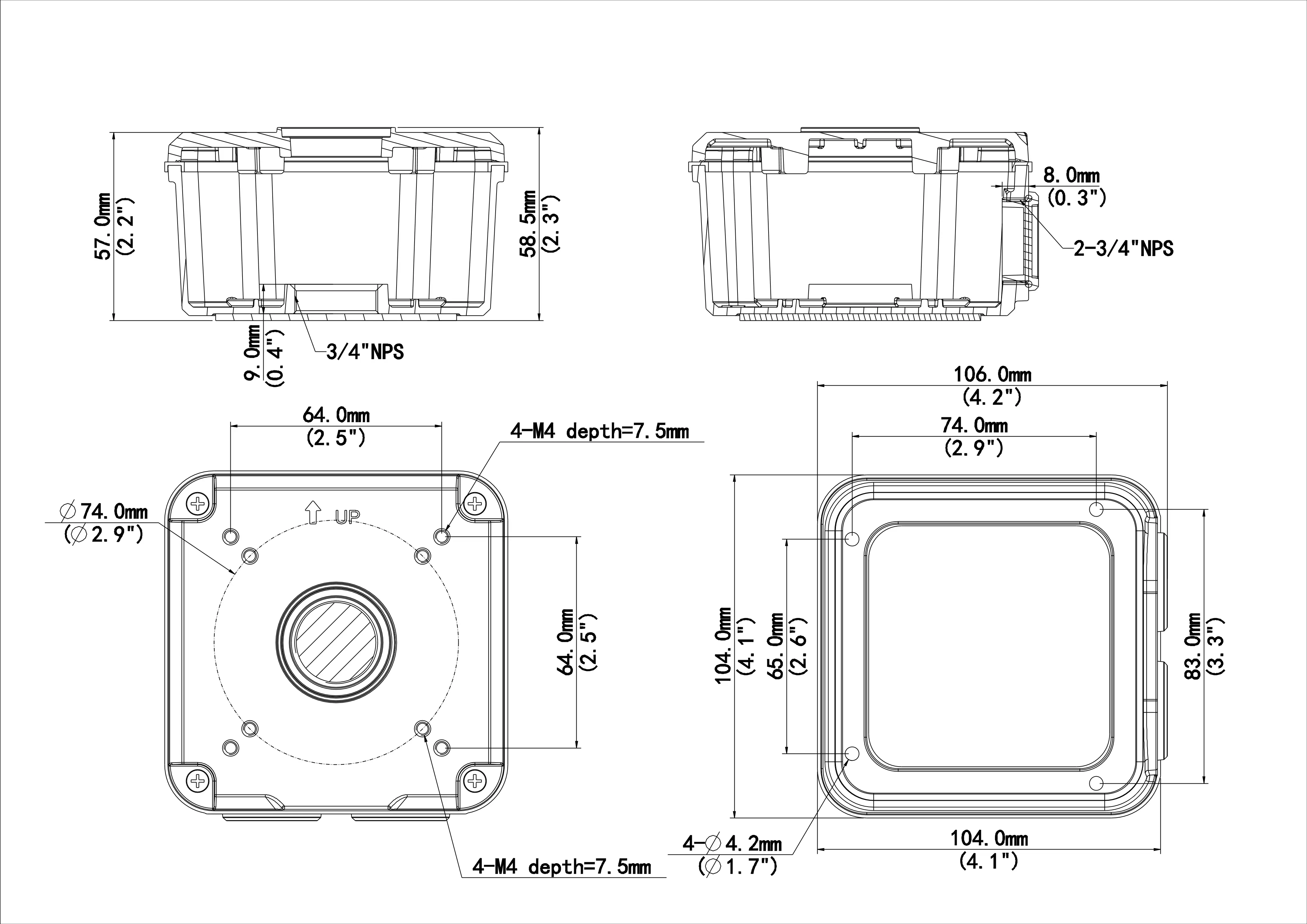 A diagram showing detailed dimensions of a Uniview camera junction box