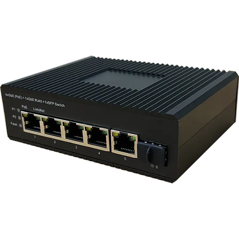 4-Port Industrial Gigabit PoE+ Switch with 1 RJ45 and 1SFP Uplinks