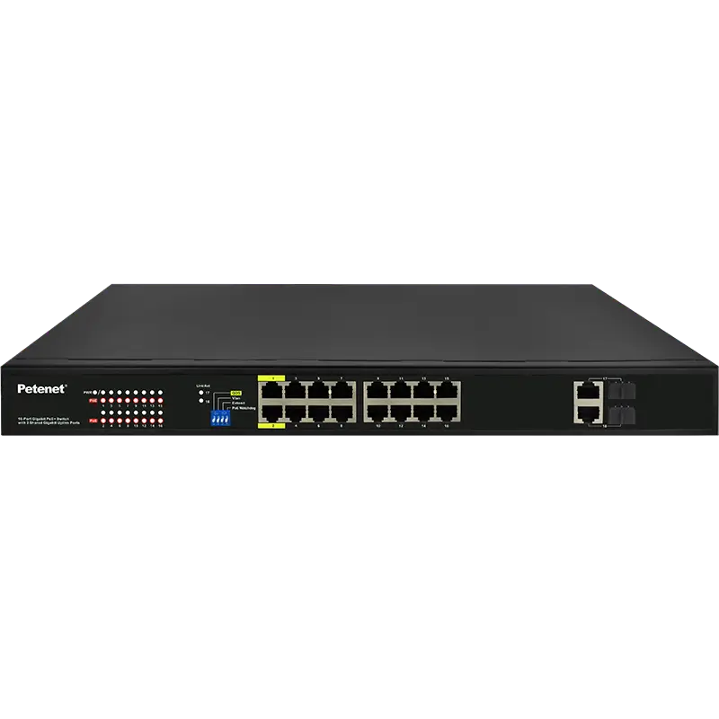  16-port Gigabit PoE+ Switch and 120W power adaptor