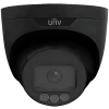 A security camera with three lights on the front and the UNV logo shown – black version.